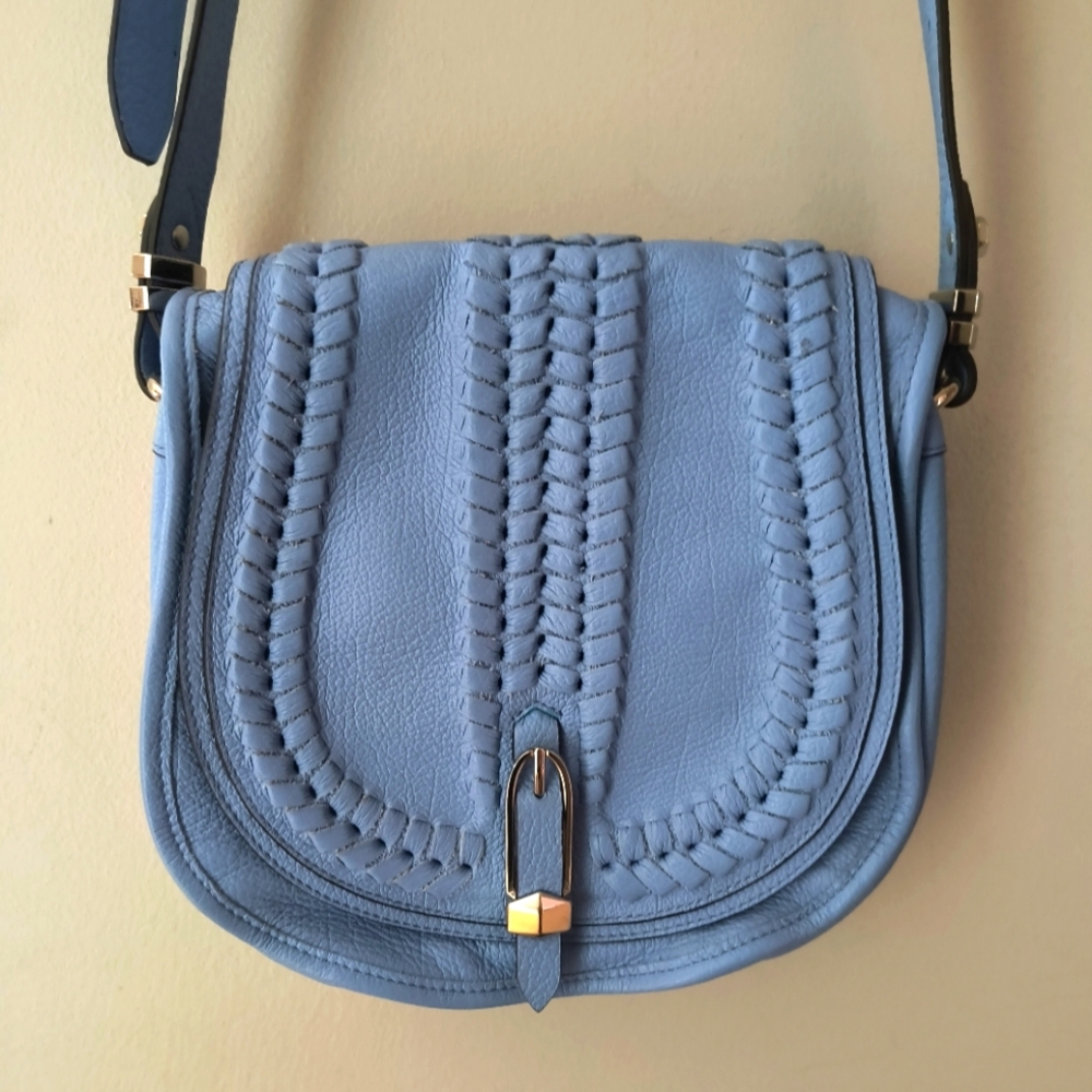 Oryany Amanda Blue Leather Saddle Bag Crossbody Purse